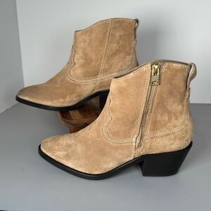 All Saints Carlotta Suede Heeled Zip Ankle Boots, Size  7.5 / 38, Color: Sand